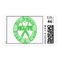 LightGreenHeartRibbonBeAwareFindCureLight postage