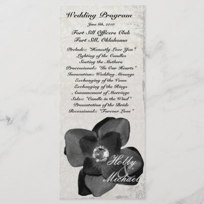lightGrey Damask with Black Flower Wedding Program Rack Card Template by 