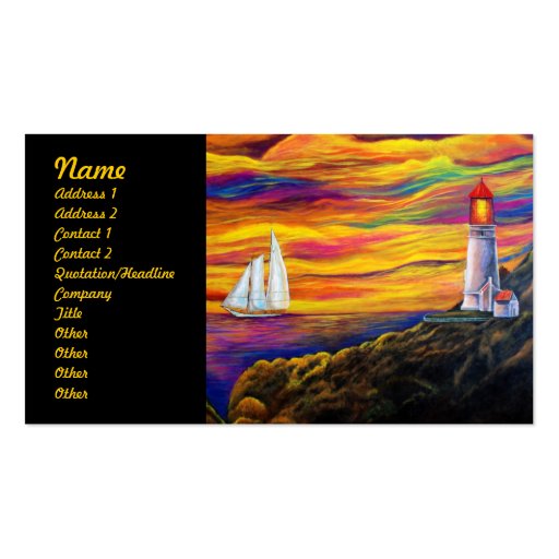 Lighthouse at Sunset with Sailboat Business Card Templates