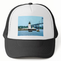 Lighthouse, Bridge and Boats, Newport, RI Trucker Hats