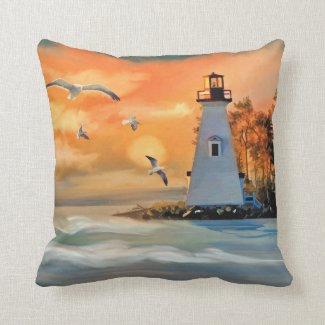 Lighthouse by the Sea Throw Pillow by Jomaz