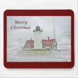 Lighthouse in Snow Merry Christmas Mouse Pads