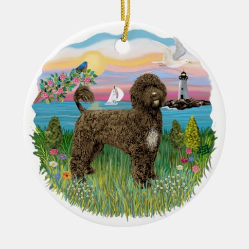 lighthouse portuguese water dog 2 brown ceramic lighthouse portuguese water dog 2 brown ceramic