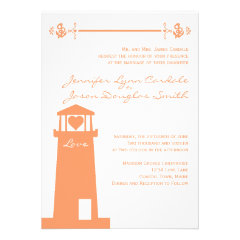Lighthouse Wedding Venue Coral Nautical Invitation