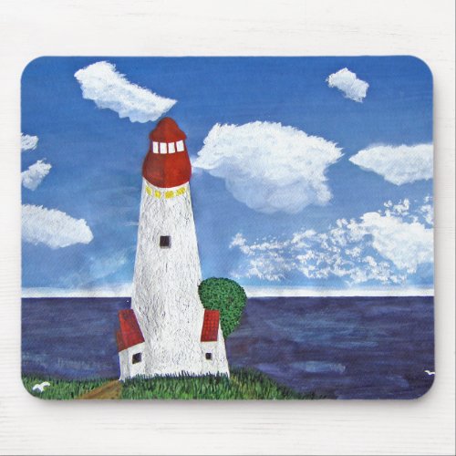 Lighthouse with ocean view during the day painting mousepad