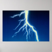 Lightning bolt over blue background posters