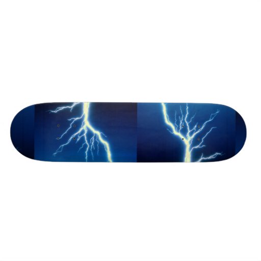 Lightning bolt over blue background custom skateboard
