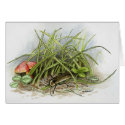 Lightning Bug or Beetle Under Grass with Mushroom zazzle_card