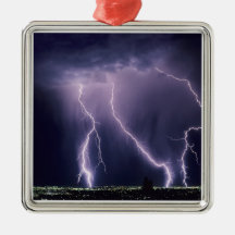 Lightning over Salt Lake Valley, Utah. Christmas Tree Ornaments