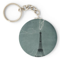 Lightning Strikes the Eiffel Tower, 1902 Key Chain