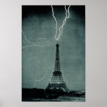 Lightning striking the Eiffel Tower, Paris France Print