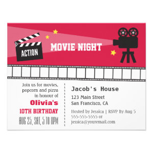 Lights Camera Action Movie Night Birthday Party Personalized Announcement