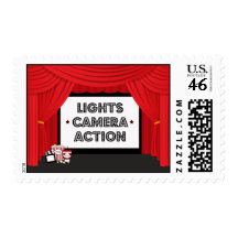 Lights camera action movie screen postage stamps