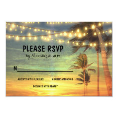 lights palms beach sunset wedding RSVP cards Invitation