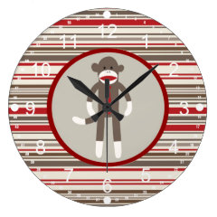 Like a Boss Sock Monkey with Tie on Red Stripes Wall Clock