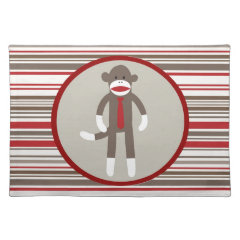 Like a Boss Sock Monkey with Tie on Red Stripes Place Mat