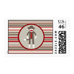 Like a Boss Sock Monkey with Tie on Red Stripes Stamps