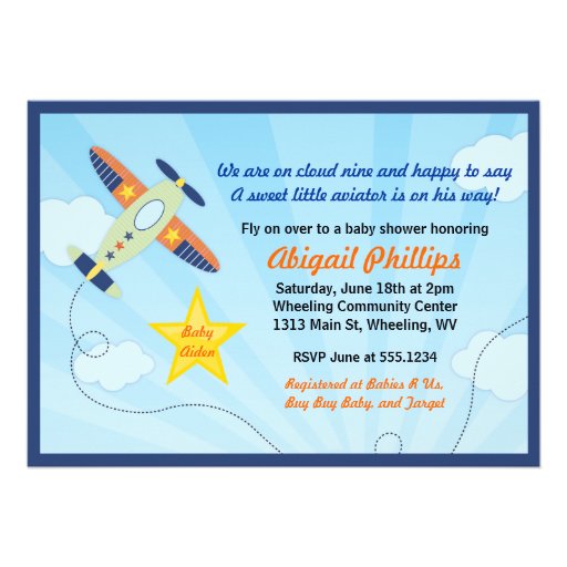 Lil' Aviator Airplane Baby Shower Invitations