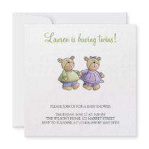 Lil' Bears · Baby Twins Green & Purple Personalized Invites