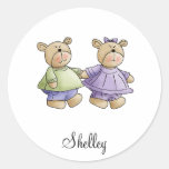 Lil' Bears · Baby Twins Green & Purple Round Sticker