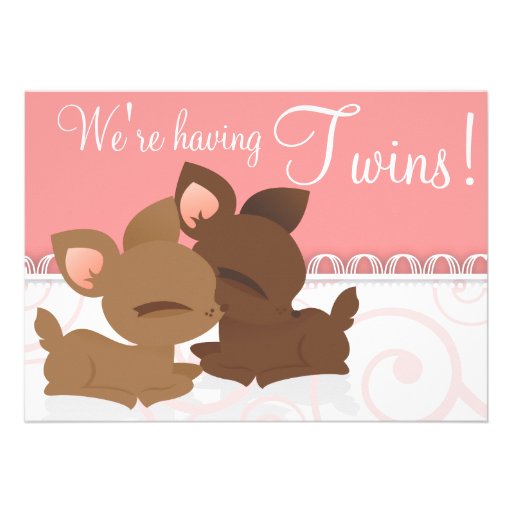Lil Deerie Twins Pink & White Custom Invitation