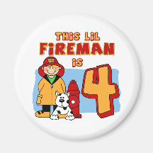 Lil Fireman 4th Birthday Fridge Magnets