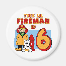 Lil Fireman 6th Birthday Magnets