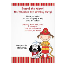 Lil Firetruck 5 x 7 Fire Fighter Birthday Invite