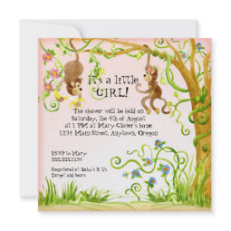 Lil Monkey, Girl Baby Shower Invitation invitation