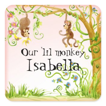 Lil Monkey, Girl Baby Shower Sticker Seal sticker