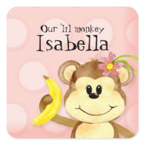 Lil Monkey, Girl Baby Shower Sticker Seal