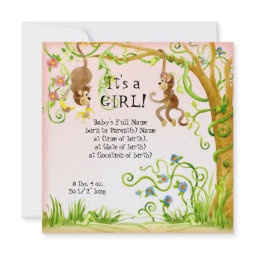 Lil Monkey, Girl Birth Announcement invitation
