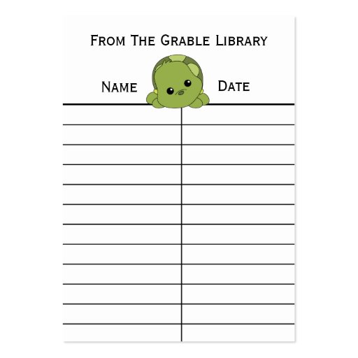 Lil Turtle Book Return Cards Business Cards (front side)