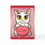 Lil Valentine White Cat Candy Heart Love Art Card