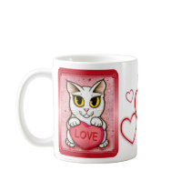 Lil Valentine White Cat Candy Heart Love Art Mug