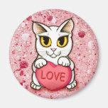 Lil Valentine White Cat Candy Heart Love Magnet magnets