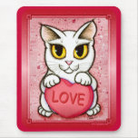 Lil Valentine White Cat Candy Heart Love Mousepad mousepads