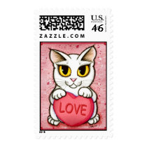 Lil Valentine White Cat Candy Heart Love Postage postage