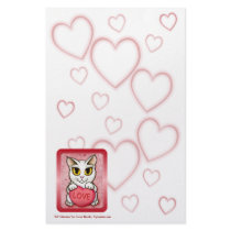 Lil Valentine White Cat Candy Hearts Stationery
