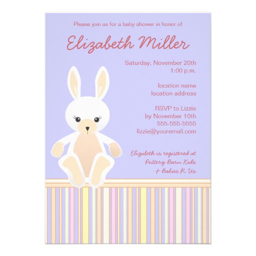 Lil White Bunny Baby Shower Invitation