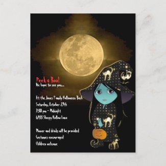 Lil' Witch in Black Gold Robe Halloween Invitation postcard