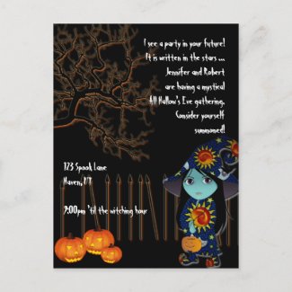 Lil' Witch in Celestial Gown Halloween Invitation postcard