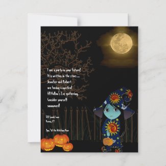 Lil' Witch in Celestrial Robe Halloween Invitation invitation