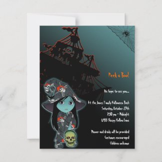 Lil' Witch in Pirate Skull Robe Halloween invitation
