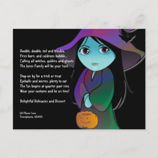 Lil' Witch in Rainbow Robe Halloween Invitation postcard