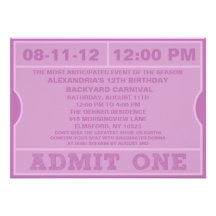 Lilac Admit One Ticket Invitation Birthday Party