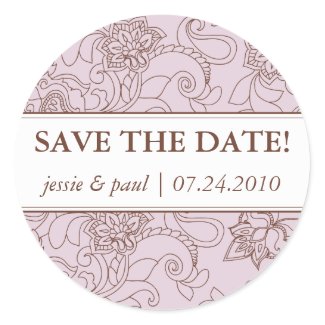 Lilac and Brown Paisley Save the Date Sticker sticker