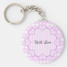 Lilac and white cute hearts key chain