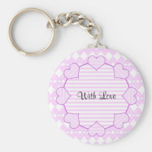 Lilac and white cute hearts key chain