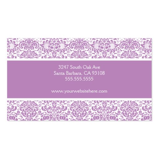 Lilac and White Damask Business Card (back side)